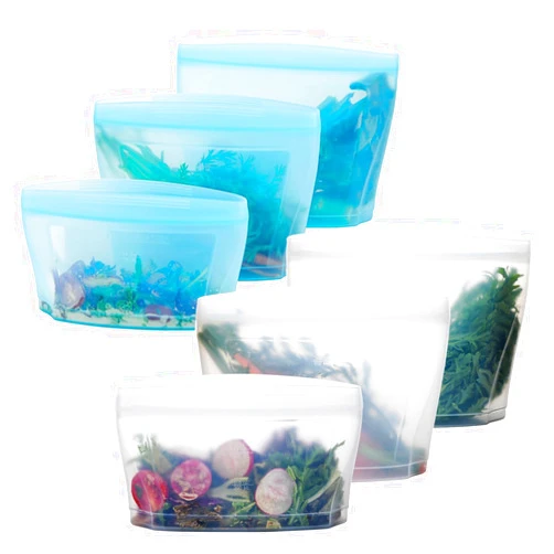 ZIP STANDING Reusable Silicone Food Storage Bag, Stand Up Food Storage Container, Reusable Zipper seal bag, no lid required, for Food Storage& Meal Prep, Freezer Oven Dishwasher - Safe, Set of 6 Bowls