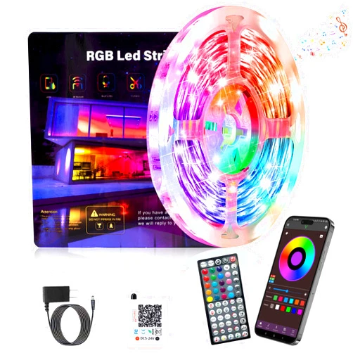 GANZQH Led Lights for Bedroom 50ft, RGB Led Strip Lights Indoor, Music Sync Color Changing Led Light Strip with 60 Keys Remote & App Control, DIY Design Fancy Led Lights for Room Decor Mood Lighting