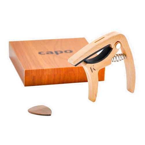 KK & V MUSIC Guitar Capo, 3 in 1 Solid Wood Capos and Pick for Acoustic and Electric 6-string Guitars and Ukulele