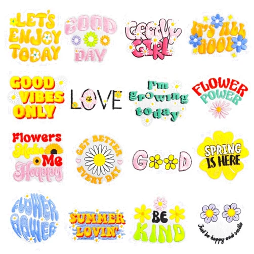 Tufeifrank 16PCS Positive Iron On Patches,Cute Embroidery Applique Patch, Cute Decor Patches for Backpacks Aesthetics Appliques，Embroidered Sew On/Iron on Patches for Backpacks,Jeans,Jackets,Clothes DIY Craft