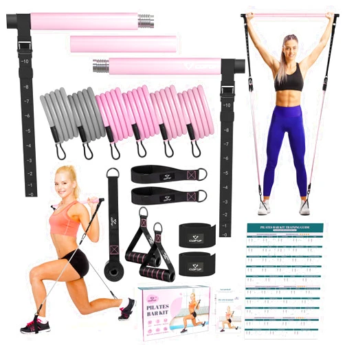 COFOF Pilates Bar Kit with Resistance Bands, Multifunctional Yoga Pilates Bar with Heavy-Duty Metal Adjustment Buckle, Portable Home Gym Pilates Resistance Bar Kit for Women Full Body Workouts