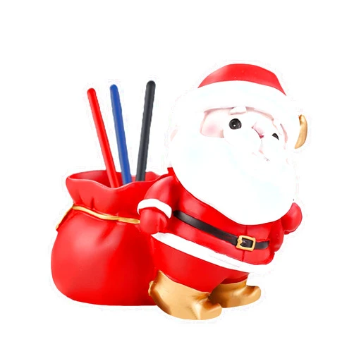Kephay Santa Claus Statue Ornaments, Multifunction Santa Pen Holder Money Jar Christmas Gift, Santa Claus Apple/Bag Resin Craft Sculpture for Christmas Home Decor (Red A)
