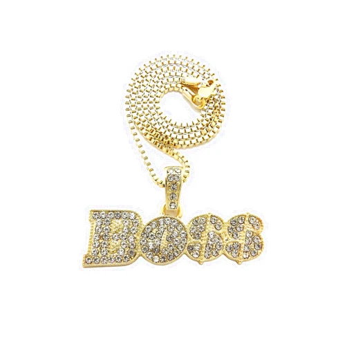 NYFASHION101 Stone Stud Boss Dollar Sign Pendant with 2mm Box Chain Necklace
