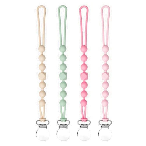 MORIBOX Pacifier Clip for Boys Girls - MORIBOX Silicone Paci Clip Teething Relief with One Piece Baby Binky Holder for Shower Birthday Gift 4 Pack