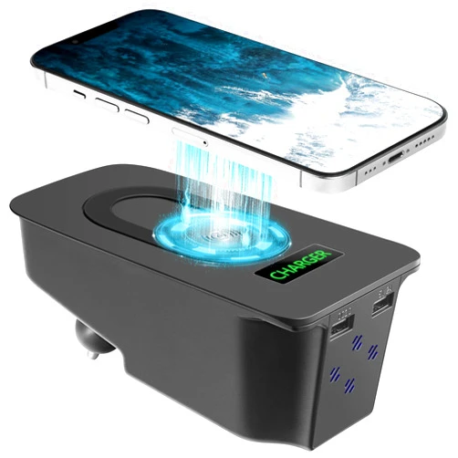 Smnuxwm Wireless Car Charger for New XC90/ XC60/ S90/ V90/ V60, Wireless Cell Phone Automobile Chargers with QC 3.0 USB Port (Black-Light)