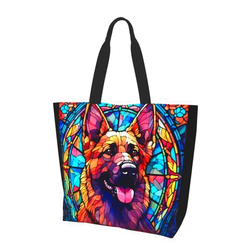 Novgift Dog Breed Glass Art Women Shoulder Handbags Reusable Large Capacity Casual Tote Bag