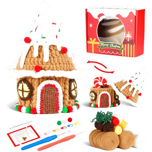 iofficego Crochet Kit for Beginners, Christmas Crochet Kit for Beginners Adults, Knitting Kits Hooks Yarn Set with Step-by-Step Video Tutorials, Christmas Tree Style, Brown