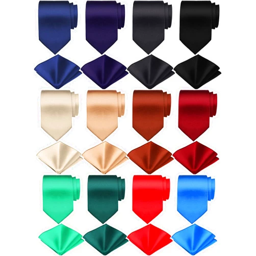Zhanmai 24 Pieces Solid Color Ties and Pocket Square Sets Pure Color Ties Business Formal Ties Handkerchief for Men Casual Occasions Wedding Party, Classic Colors