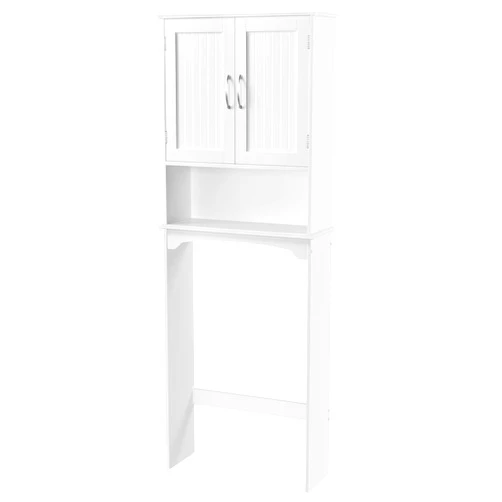 Yaheetech Over The Toilet Cabinet, Double Door Bathroom Storage Organizer, Toilet Rack with Inner Adjustable Shelf and Open Storage Shelf, White
