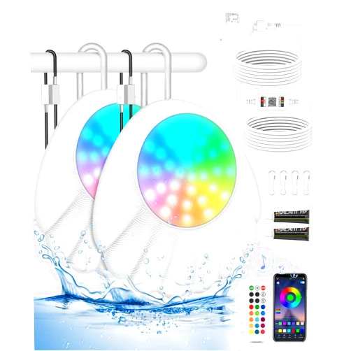 JUEMEL 2 Sets LED Pool Lights with Bluetooth APP Control, Floating IP68 Waterproof Music Sync Color Changing 12V Pool Lights for inground Pool,20W Dimmable Underwater Above Ground Pool Lights