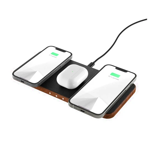 Woodcessories - Wireless Multi Charger inductive Charging Station Made of Wood - Compatible with 3 Qi Enabled Devices (Walnut)