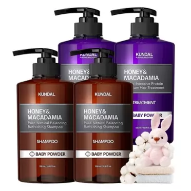 KUNDAL Sulfate Free Shampoo and Conditioner BULK SET for Repairing Dry Damaged hair with Argan Oil, Baby Powder, Sulfate Free & Paraben Free, 4 bottles