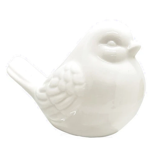 KiaoTime New White Glazed Ceramic Bird Figurine, French Country Garden Cottage Ornaments, Home Decor Accents Collectible Statue