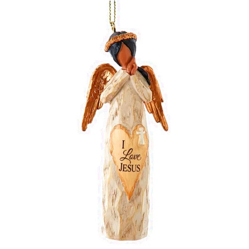 The Bridge Collection ¨I Love Jesus¨ African American Angel Ornament with Gold Wings - 4