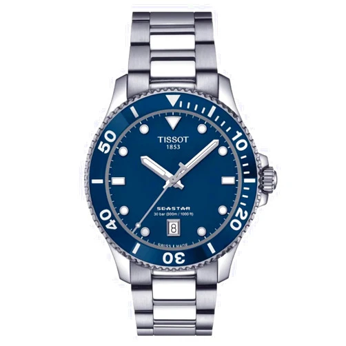 Tissot Unisex Seastar 1000 40mm 316L Stainless Steel case Quartz Watches, Grey, Stainless Steel, 20 (T1204101104100)