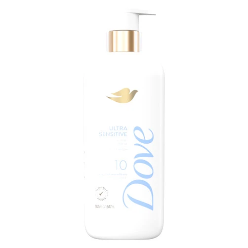 Dove Fragrance Free Body Wash Ultra Sensitive Gentle all-over cleanse 10 essential ingredients 18.5 oz