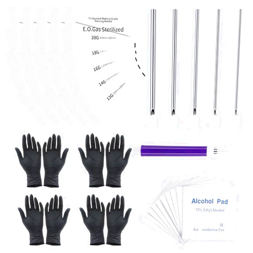 Usiriy 40pcs Piercing Needles Kit - Usiriy Piercing Kit 20G 18G 16G 14G 12G Mixed Ear Piercing Needles Nose Piercing for Septum Belly Button Tongue Nipple Eyebrow Lip Piercing
