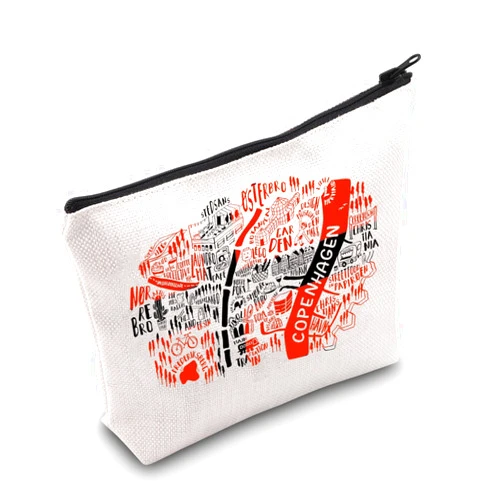 LEVLO Copenhagen Denmark Lover Makeup Bag Copenhagen Map Travel Vacation Holiday Cosmetic Bag BFF Women Gift (COPENHAGEN)