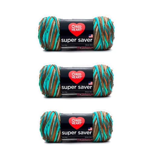 Red Heart Super Saver Yarn, 3 Pack, Reef 3 Count