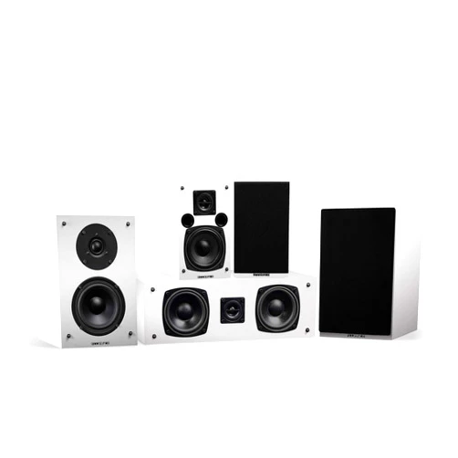 Fluance Elite High Definition Compact Surround Sound Home Theater 5.0 Channel Speaker System including 2-Way Bookshelf, Center Channel and Rear Surround Speakers - White (SX50WHC)
