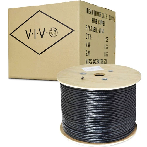 VIVO Black 500ft Bulk Cat6, Full Copper Ethernet Cable, 23 AWG, Cat-6 Wire, Waterproof, Outdoor, Direct Burial CABLE-V014