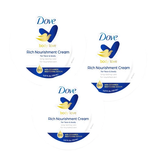 Dove Nourishing Body Care, Face, Hand, and Body Rich Nourishment Cream for Extra Dry Skin with 48-Hour Moisturization, 3-Pack, 5.07 Oz Each Jar