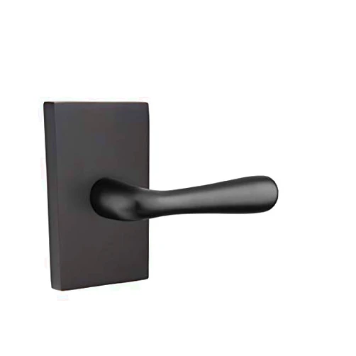 EMTEK Modern Rectangular Rosette Privacy Set with Matching Finish Basel Lever - Choice of Left/Right Handing and 6 Finishes - 5212BARHUS19 - Right Handed (RH) - Flat Black (US19)