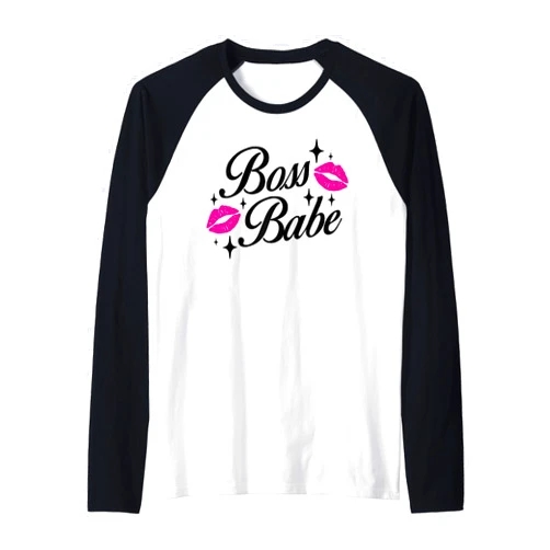 TheCraftyDrunkCo.com Boss Babe Girl Boss Hot Pink Lips Raglan Baseball Tee