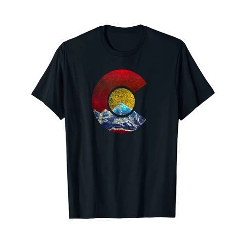 Colorado Shirt with Flag Themed Mountain Scene Colorado Shirt with Flag Themed Mountain
