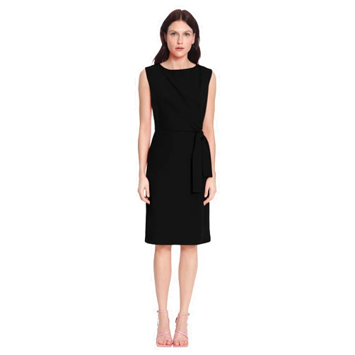 Donna Morgan Women's Petite Sleeveless Boatneck Side Gathering and Tie Dress