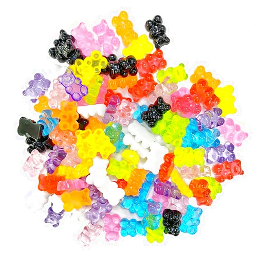 Aabellay 100 Pieces Resin Candy Gummy Bear Flatbacks Cabochons Deco Bears Colorful Charms Beads for DIY Necklace Pendants Keychain Brooch Earring Mobile Phone Case Accessories – Random Color