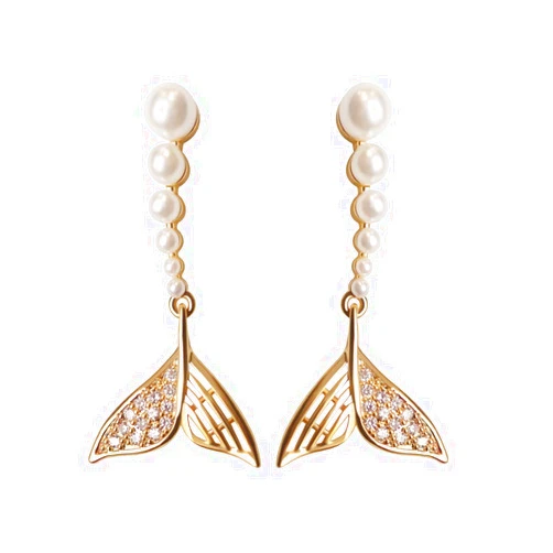 Dtja Pearl Mermaid Tail Dangle Stud Earrings for Women Girls 925 Sterling Silver Cubic Zirconia Shell Pearls Drop Ocean Fishtail Charms Dangling Dainty Cute Christmas Birthday Valentines Jewelry Gifts