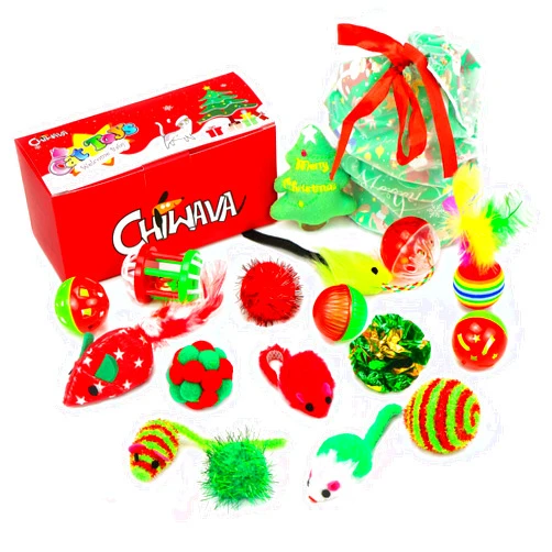 CHIWAVA 17 Pack Christmas Cat Toy Bag Set Assorted Toys Variety Pack Kitten Interactive Play