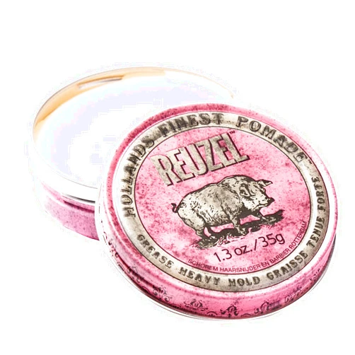 REUZEL Pink Grease Pomade, Strong All Day Hold, Oil-Based Styling Wax, Medium Shine and Flake Free, Easy To Wash Out, For All Hairstyles