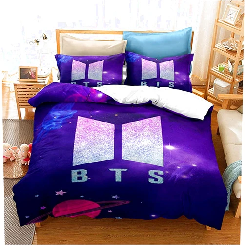 Ghymxyy Kpop BTS Bedding Set Galaxy Jimin SUGA V Rap J-Hope Jungkook Duvet Cover Set for Teens Girls Purple King Size 1 Duvet Cover 2 Pillowcases (Twin(68x86))