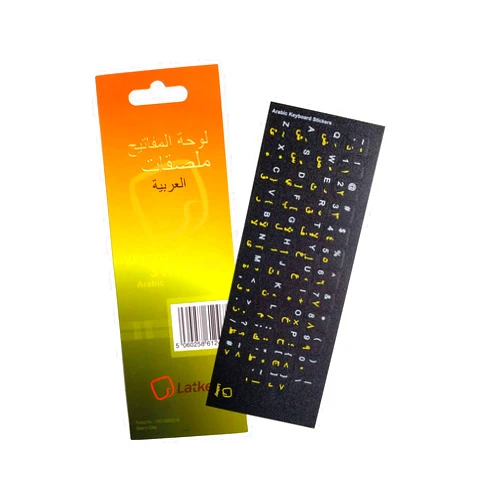Latkey Arabic Keyboard Sticker for PC, Laptop, Computer Keyboards (Labels on Black Background, Yellow/White Letters)