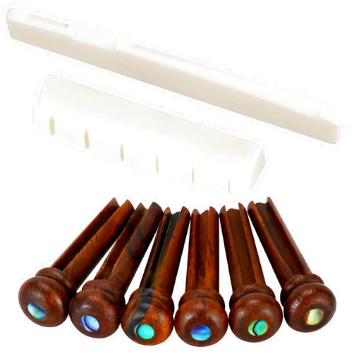 Blisstime 6 String Acoustic Guitar Bone Bridge Saddle and Nut and 6pcs Rosewood Guitar Bridge Pins