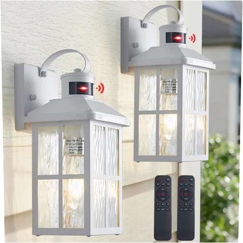 Hebangya 2 Pack Motion Sensor Porch Lights Outdoor with Remote, Dusk-to-Dawn Exterior Lighting Fixtures 4 Modes & Weatherproof Outdoor Wall Lights - Ideal for Porch, Patio, Entryway, Garage