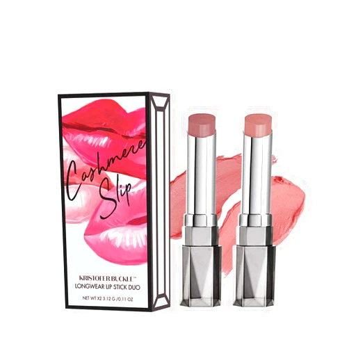 Kristofer Buckle Cashmere Slip® Longwear Lipstick Duo, 0.11 oz. (each) | Creamy, Richly Pigmented Lipstick That Delivers Bold Color for Up To 8 Hours | Bardot/Doll