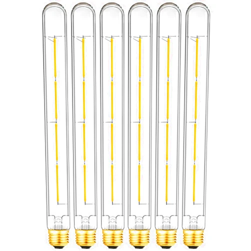 LVYE LED Tubular Light Bulbs,E26 Dimmable Long Led Bulbs,6W Equal 60 Watt, 3000K Soft White,11.8in Led Edison Tube Bulb,T10 Clear Glass Cover,6Pack.