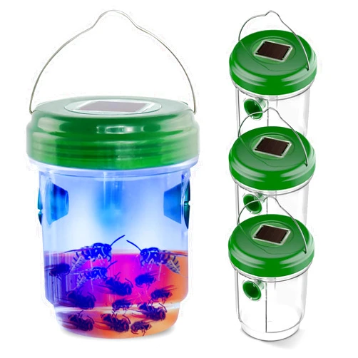 X-PEST Solar Powered Wasp Trap Outdoor Hanging 4 Packs, Yellow Jackets, Hornets,Carpenter Bees, Mud Daubers Trap Reusable for Garden, Patio, Yard