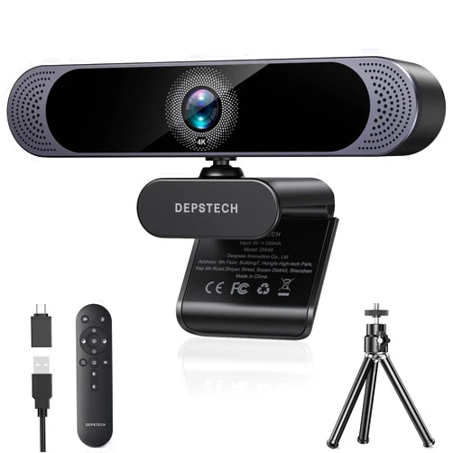DEPSTECH 4K Webcam, Ultra HD 1/2.55'' Sony Sensor, 3X Digital Zoom, Dual Noise-Canceling Microphones, Remote Control, Auto Focus, Streaming Webcam for PC, Mac, Laptop, Video Call, Zoom, Skype, Teams