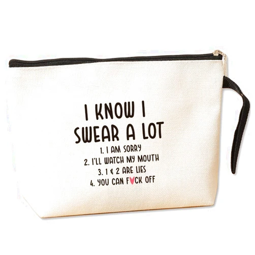 Jztco Funny Makeup Bag for Women Men Sarcasm Sarcastic Humor Novelty Makeup Bag for Women Her Him Office Birthday Gift for Boss Coworkers Employee Friends I KNOW I SWEAR A LOT