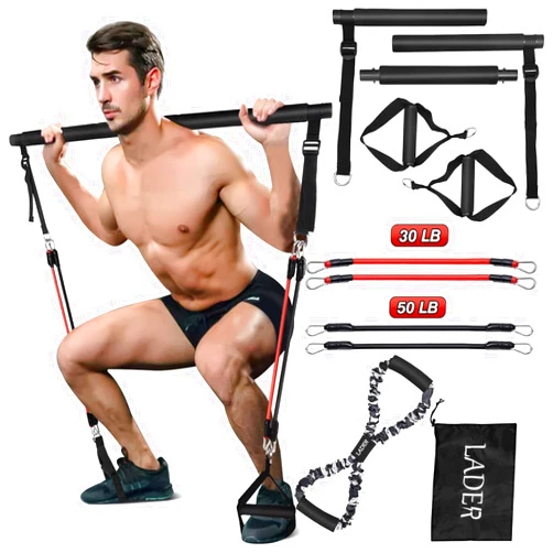 LADER Pilates Bar Kit with Resistance Band, Yoga Pilates Bar, Portable Home Gym Pilates Resistance Bar Kit for Exercise Fitness Equipment for Women & Men Home Gym Yoga Pilates (Black)