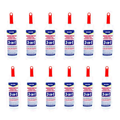 BEACON 3-in-1 Advanced Craft Glue - Fast-Drying, Crystal Clear Adhesive for Wood, Ceramics, Fabrics, and More, 4-Ounce, 12-Pack
