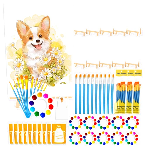 Cridoz 100-Pack 8x10 Inch Canvas Boards for Painting – Complete Art Kit with 50 Brushes, 20 Art Aprons & Paint Trays – Includes Mini Easel for Adults Beginners & Party Art Projects Home Deco