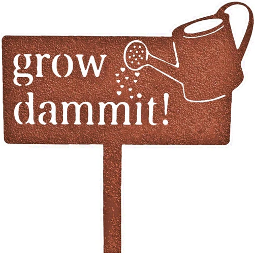 KRONLY Rustic Garden Sign Grow Dammit (17 x 8.66 inch) Rust Plug Weatherproof Garden Decor Outdoor Gardener Gifts for Women and Men