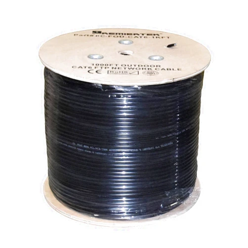 Premiertek Outdoor Shielded FUTP 1000Ft Double Jacket Cat6 23AWG 100% Pure Copper 4-Pairs Premium Network LAN Cable Direct Burial UV Rated Waterproof 550MHz, PoE++ (4PPoE)