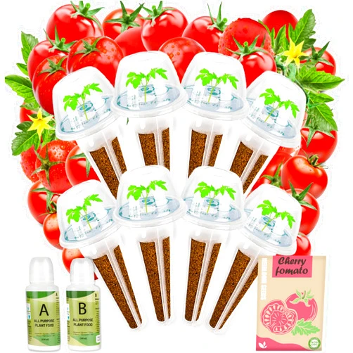 Herblink Cherry Tomato Seed pod Kit for Hydroponics Compatible with Aerogarden, Includes Seed, Grow Sponges, Baskets, Domes, A&B Plant Food - Hydroponics Supplies for Most Brands 8-POD