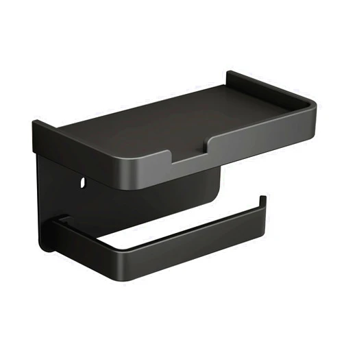 Zoyotago Toilet Paper Holder with Shelf Aluminum Alloy Wall Mounted Adhesive Bathroom Toilet Paper Roll Holder Black
